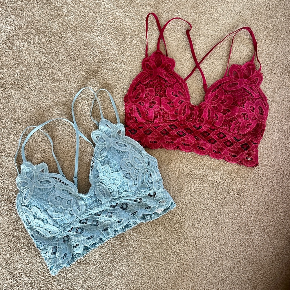 Set of 2 Anemone Lace Bralette in Deep Red